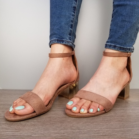 Block Heel Suede Taupe Sandal-A - Picture 3 of 5